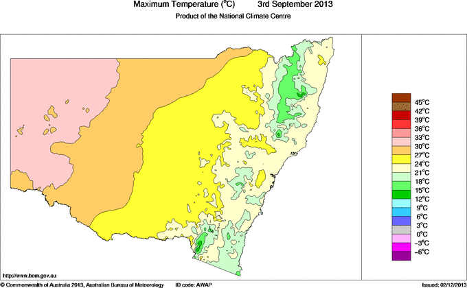 Daily maximum temperature for New South Wales/ACT