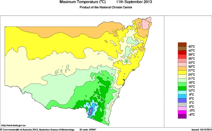 Daily maximum temperature for New South Wales/ACT