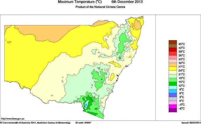 Daily maximum temperature for New South Wales/ACT