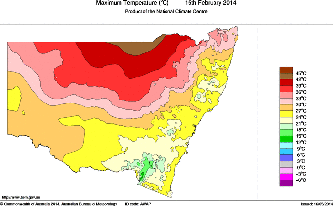 Daily maximum temperature for New South Wales/ACT