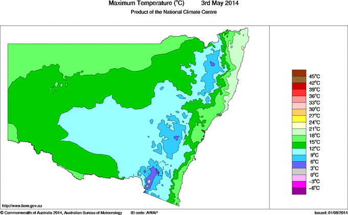 Daily maximum temperature for New South Wales/ACT
