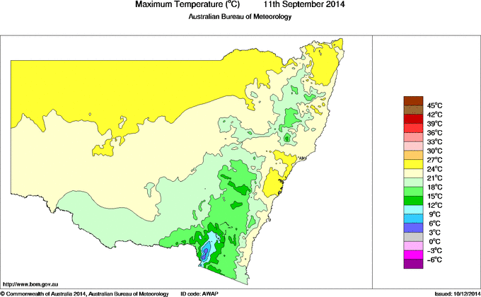 Daily maximum temperature for New South Wales/ACT
