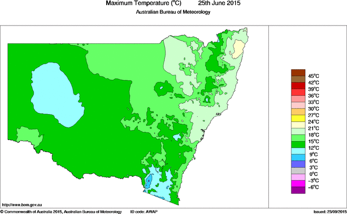 Daily maximum temperature for New South Wales/ACT