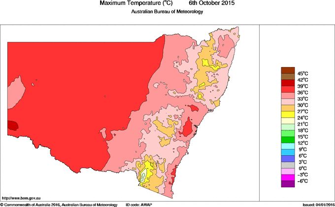 Daily maximum temperature for New South Wales/ACT