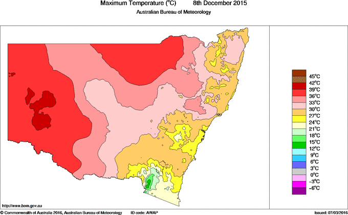 Daily maximum temperature for New South Wales/ACT