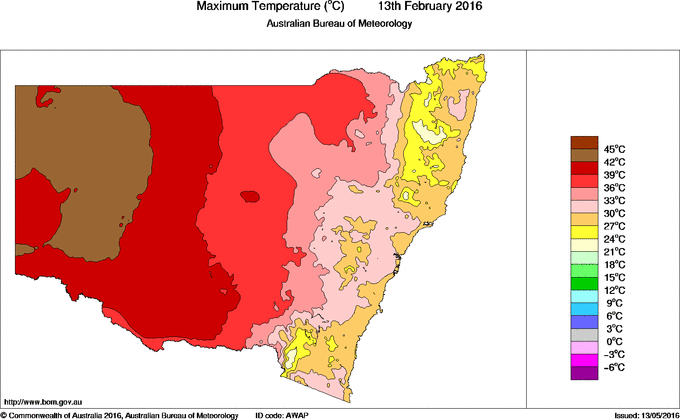 Daily maximum temperature for New South Wales/ACT