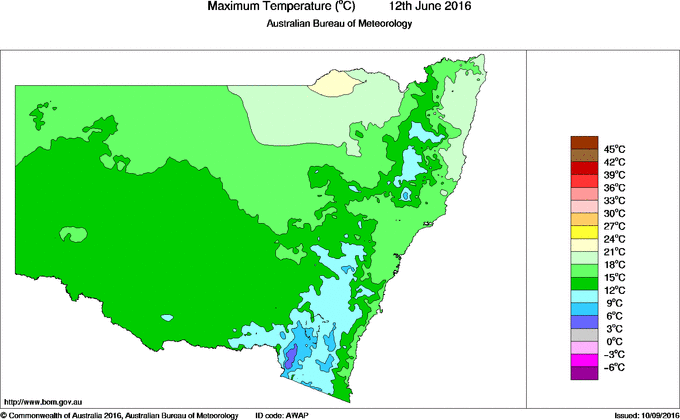 Daily maximum temperature for New South Wales/ACT