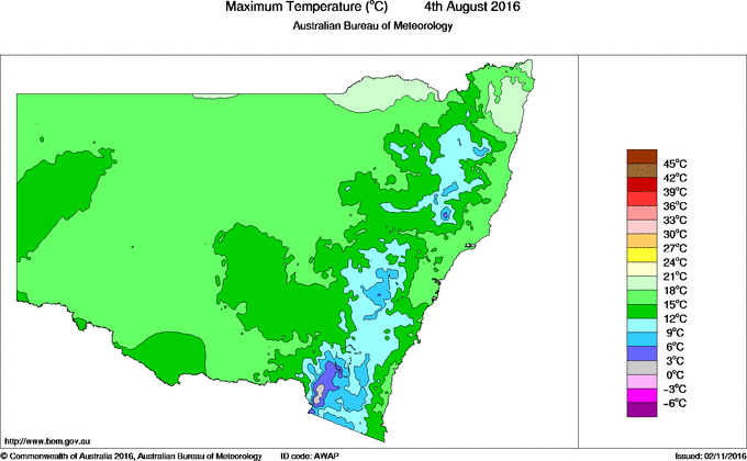 Daily maximum temperature for New South Wales/ACT
