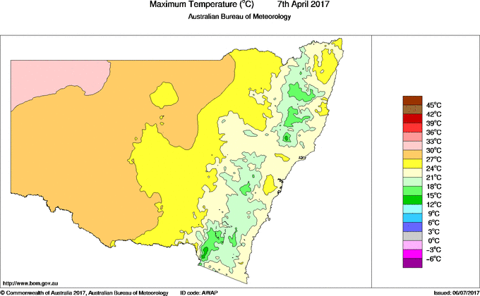 Daily maximum temperature for New South Wales/ACT