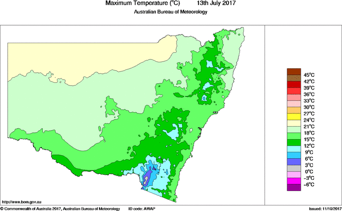 Daily maximum temperature for New South Wales/ACT