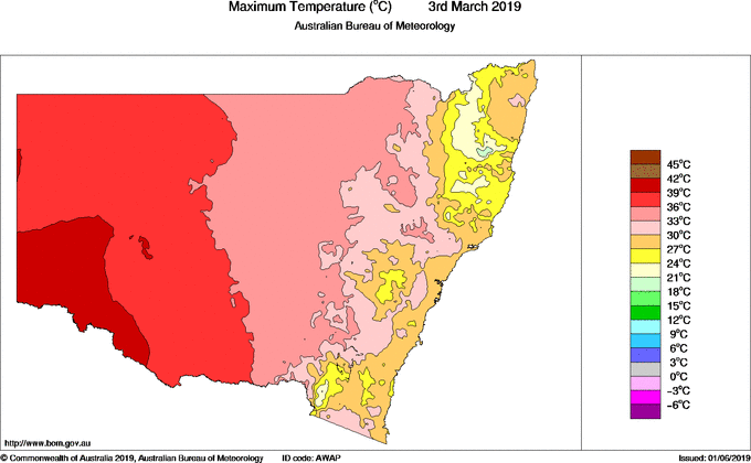 Daily maximum temperature for New South Wales/ACT