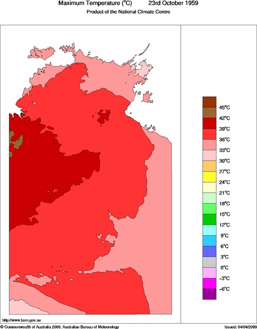 Daily maximum temperature for Northern Territory