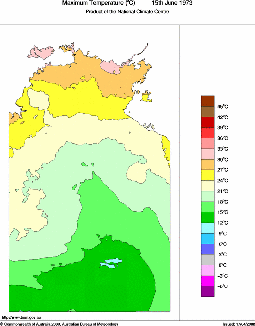 Daily maximum temperature for Northern Territory