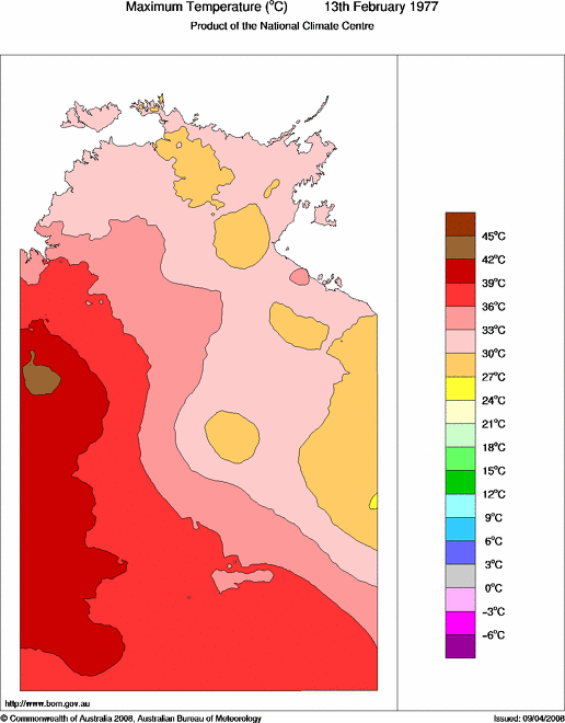 Daily maximum temperature for Northern Territory