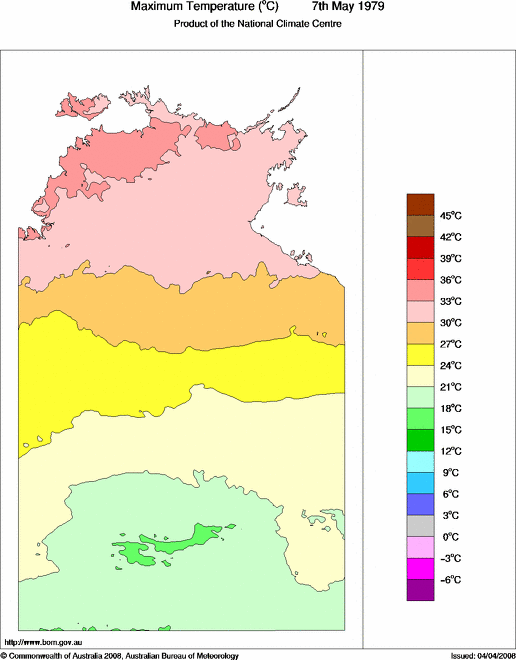 Daily maximum temperature for Northern Territory