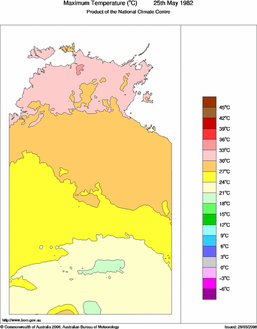 Daily maximum temperature for Northern Territory
