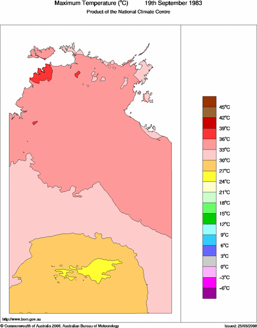 Daily maximum temperature for Northern Territory