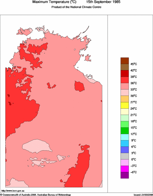 Daily maximum temperature for Northern Territory