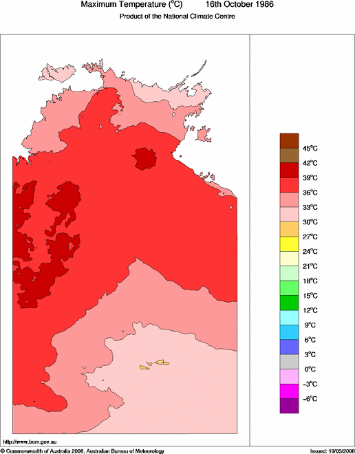 Daily maximum temperature for Northern Territory