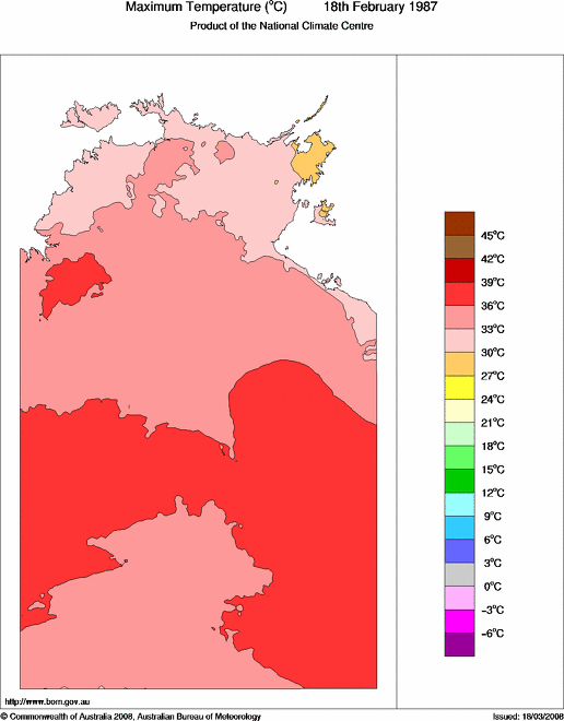 Daily maximum temperature for Northern Territory