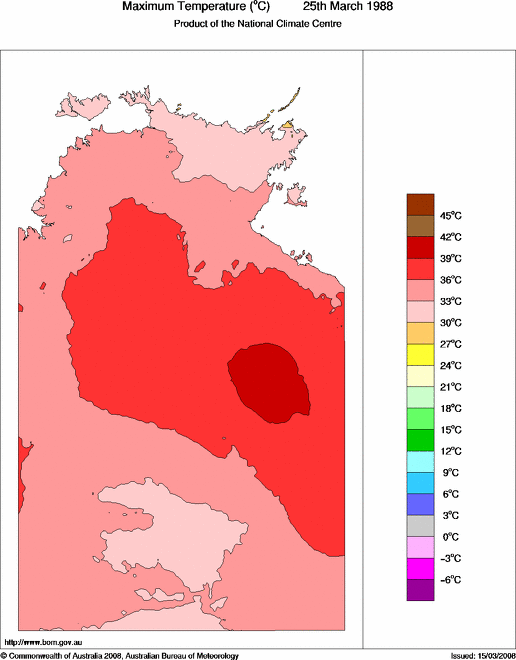 Daily maximum temperature for Northern Territory