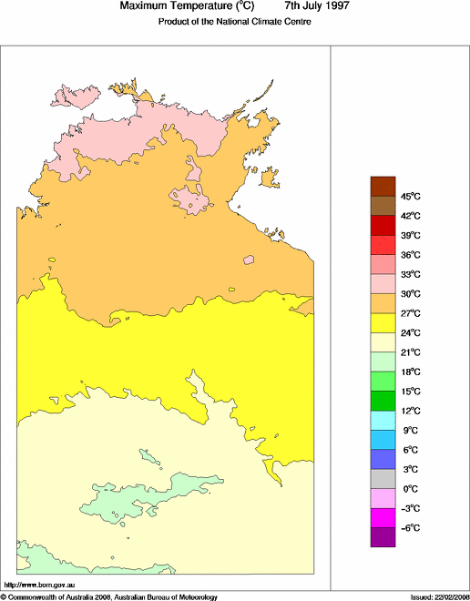 Daily maximum temperature for Northern Territory