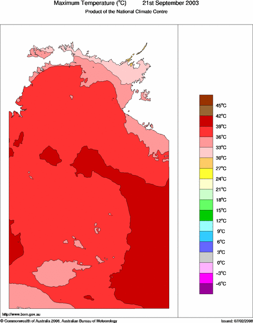 Daily maximum temperature for Northern Territory