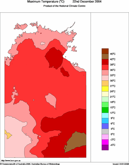 Daily maximum temperature for Northern Territory