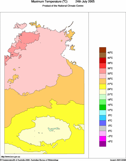 Daily maximum temperature for Northern Territory