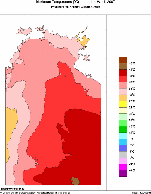 Daily maximum temperature for Northern Territory