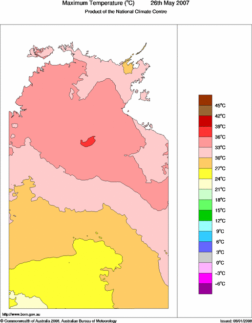 Daily maximum temperature for Northern Territory