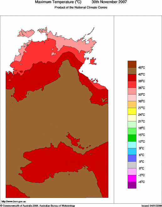 Daily maximum temperature for Northern Territory