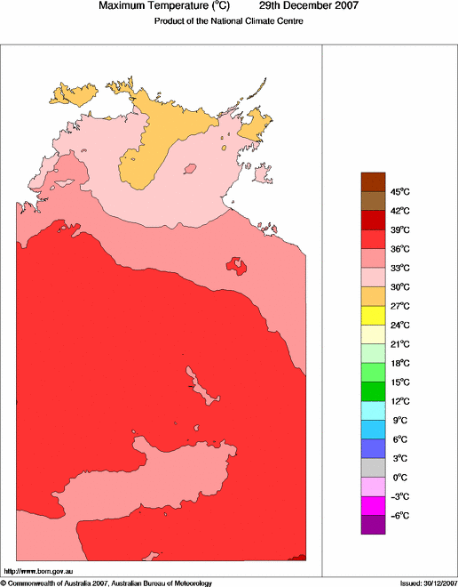 Daily maximum temperature for Northern Territory