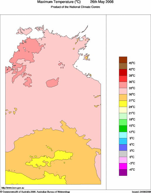 Daily maximum temperature for Northern Territory