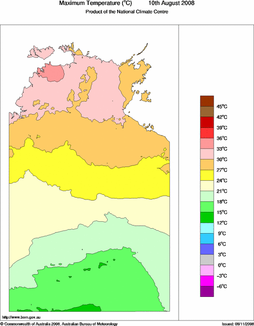 Daily maximum temperature for Northern Territory
