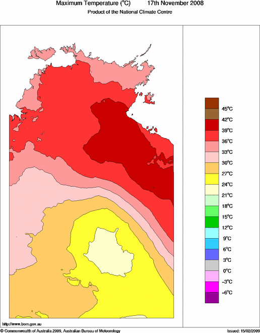 Daily maximum temperature for Northern Territory