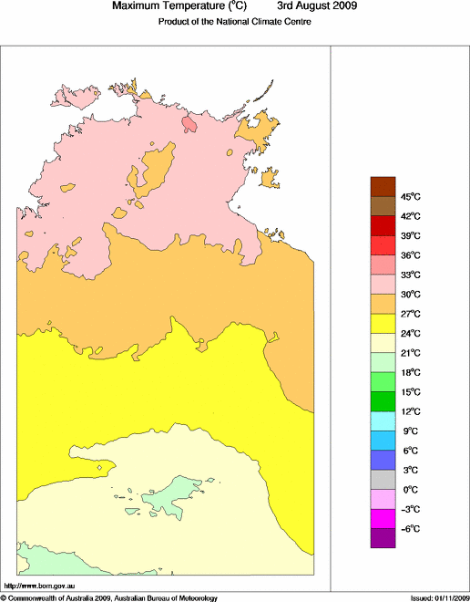 Daily maximum temperature for Northern Territory