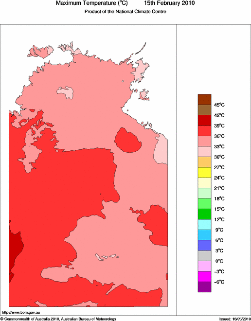 Daily maximum temperature for Northern Territory
