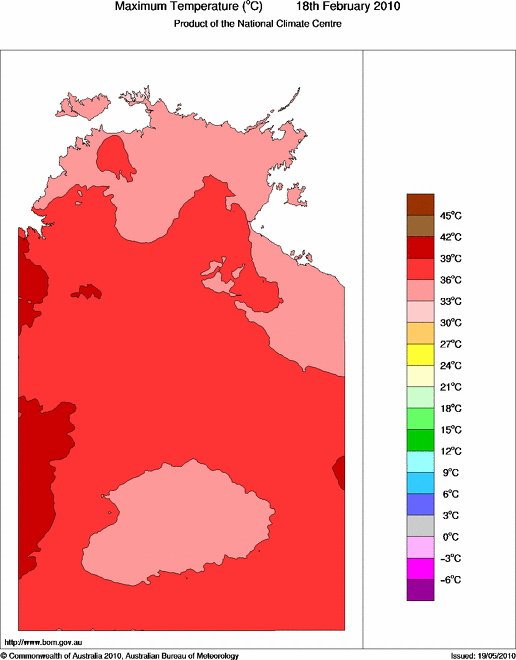 Daily maximum temperature for Northern Territory
