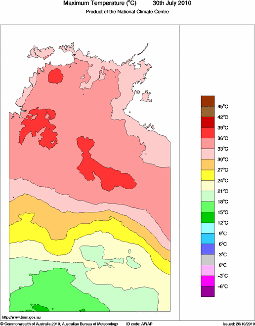 Daily maximum temperature for Northern Territory