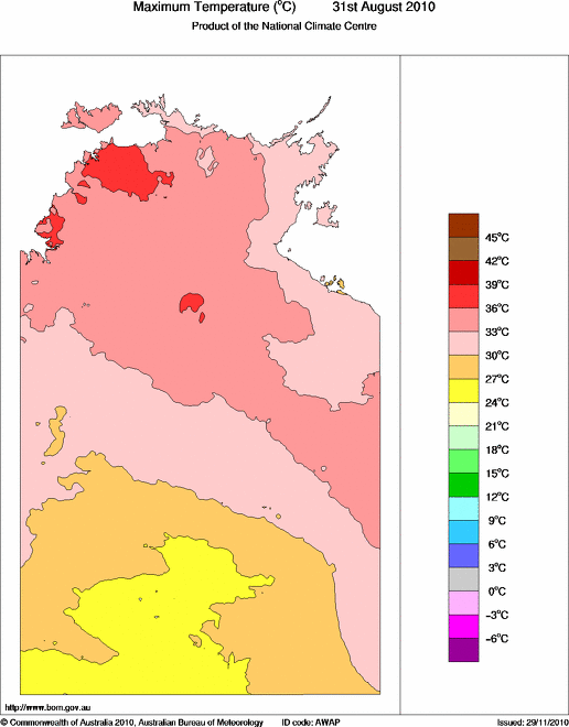 Daily maximum temperature for Northern Territory