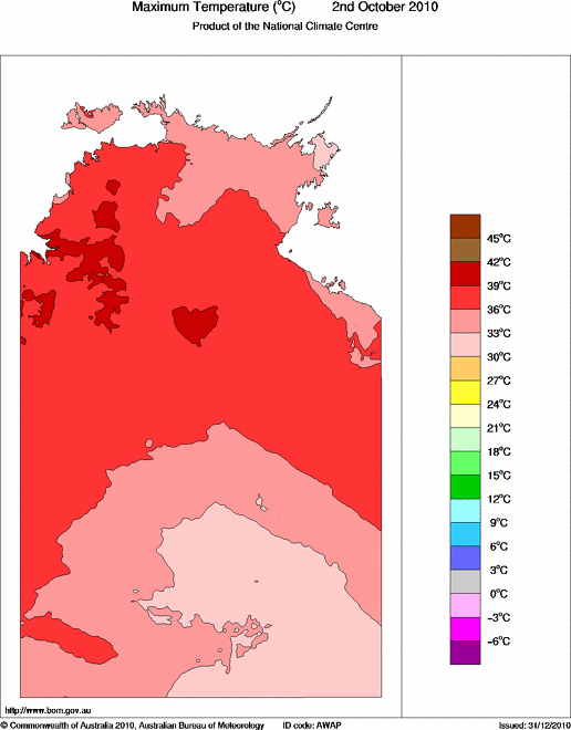Daily maximum temperature for Northern Territory