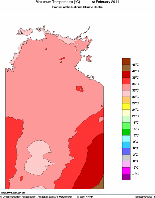Daily maximum temperature for Northern Territory