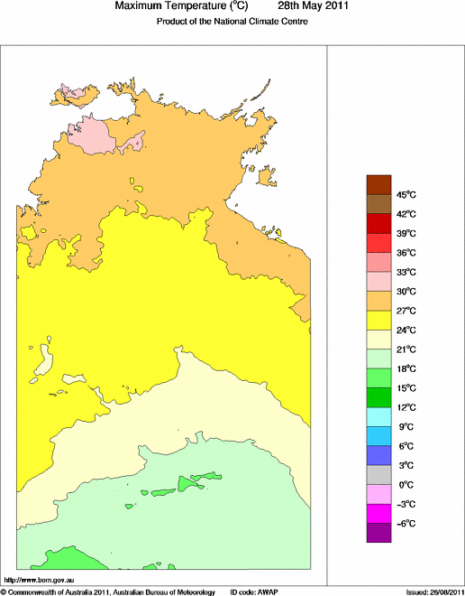 Daily maximum temperature for Northern Territory