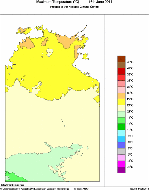 Daily maximum temperature for Northern Territory