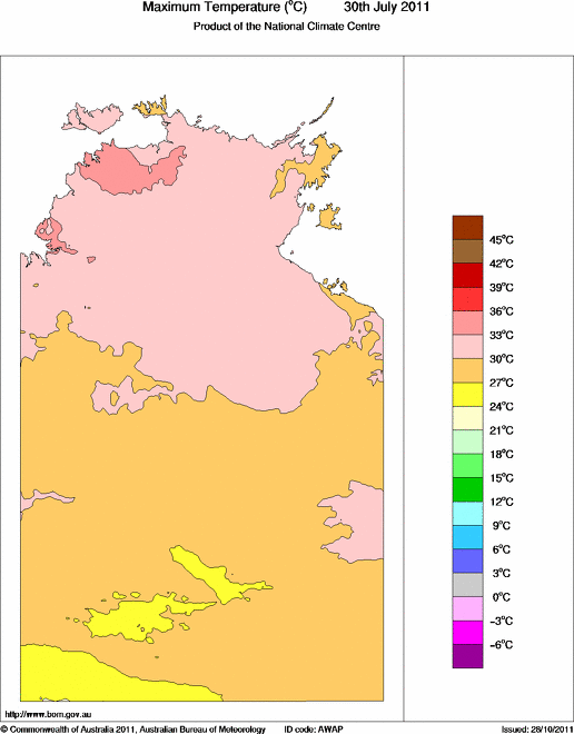 Daily maximum temperature for Northern Territory