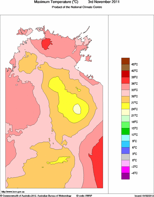 Daily maximum temperature for Northern Territory