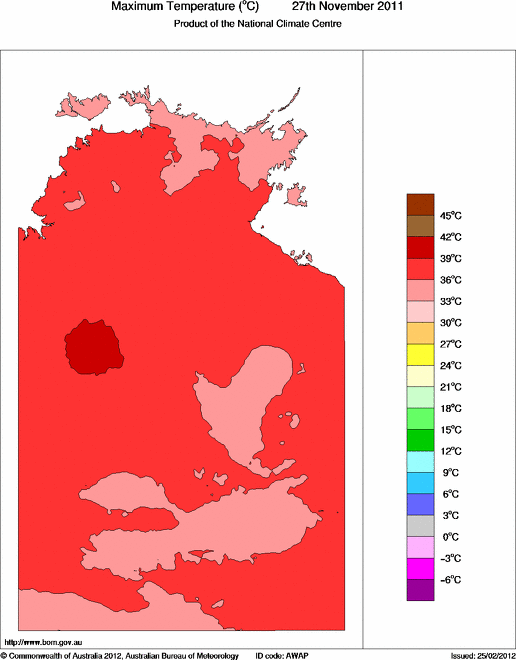 Daily maximum temperature for Northern Territory