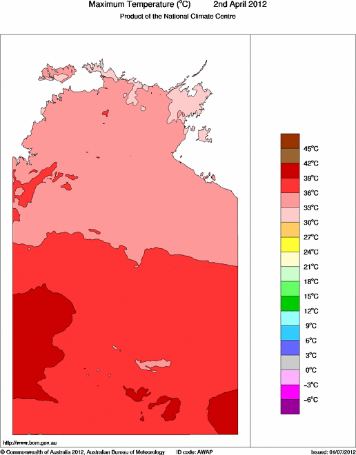 Daily maximum temperature for Northern Territory