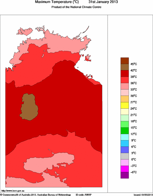Daily maximum temperature for Northern Territory